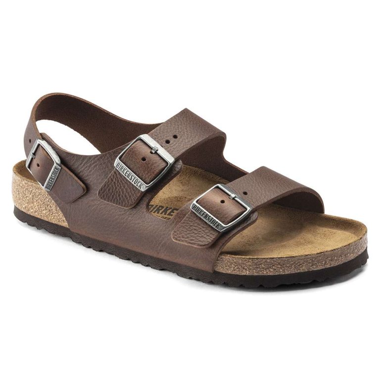 Brown Birkenstock Milano Leather Men's Two Strap Sandals | uaZC2hI3isq