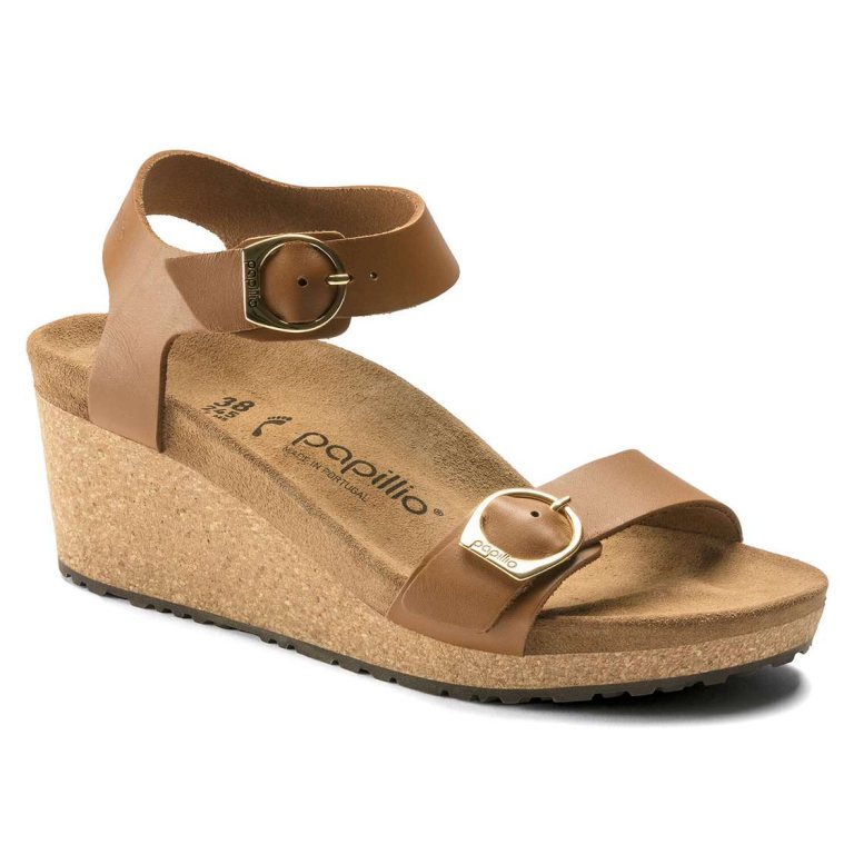 Brown Birkenstock Soley Leather Women's Wedges Sandals | zZtZqbIyB57