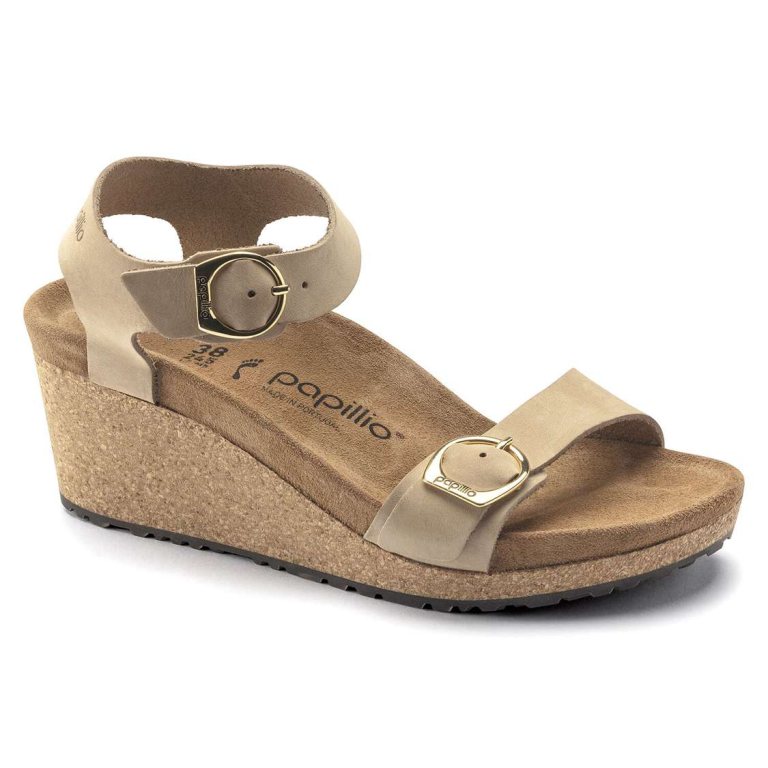 Brown Birkenstock Soley Nubuck Leather Women's Wedges Sandals | k49HKaHqz1Z