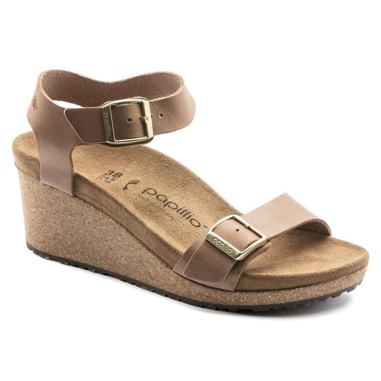 Brown Birkenstock Soley Oiled Leather Women's Two Strap Sandals | 8updvQ8KMN8