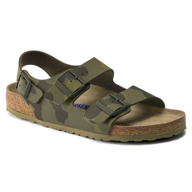 Camo Green Birkenstock Milano Soft Footbed Birko-Flor Women's Two Strap Sandals | 6vMPOIFQ71h