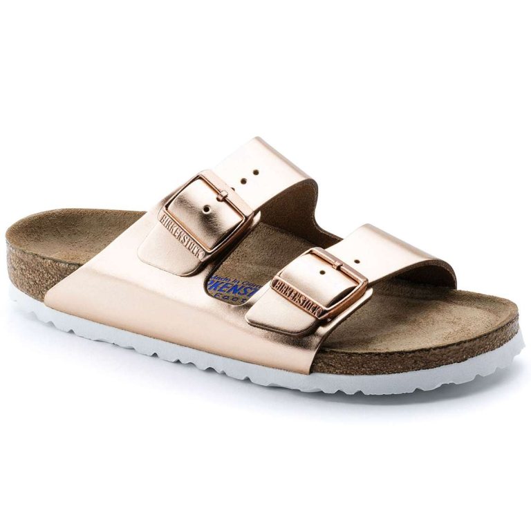 Copper Birkenstock Arizona Soft Footbed Leather Women's Two Strap Sandals | movWkROBXlc