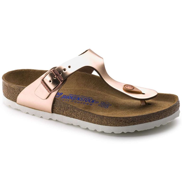 Copper Birkenstock Gizeh Soft Footbed Leather Women's One Strap Sandals | ktvQwqn1SBf