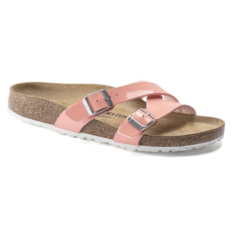 Coral Birkenstock Yao Balance Birko-Flor Patent Women's Two Strap Sandals | 1guleuhtvWL