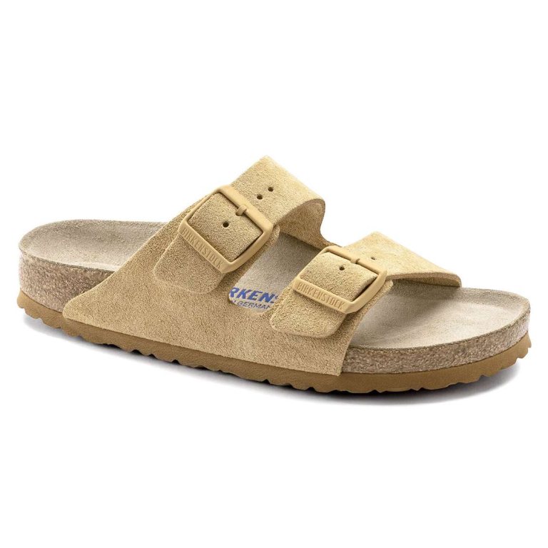 Cream Birkenstock Arizona Soft Footbed Suede Leather Women's Two Strap Sandals | bgimvdTudjR