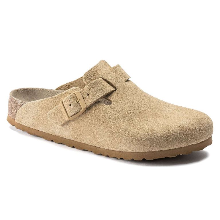 Cream Birkenstock Boston Soft Footbed Suede Leather Men's Clogs | j4rsQDeq73W