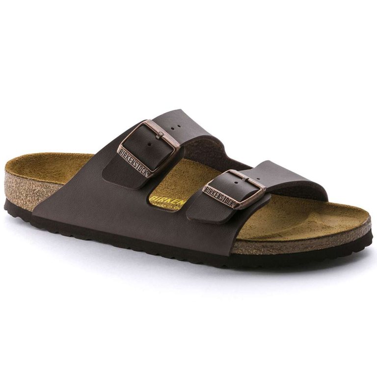 Dark Brown Birkenstock Arizona Birko-Flor Men's Two Strap Sandals | KOawdKaCaYc