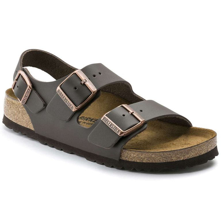 Dark Brown Birkenstock Milano Leather Men's Two Strap Sandals | DKBdBaxEE1J