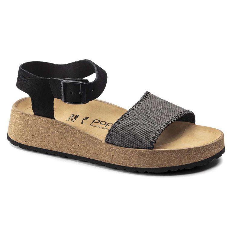 Dark Grey Birkenstock Glenda Suede Leather/Textile Women's Platforms Sandals | aEXMotfORTK