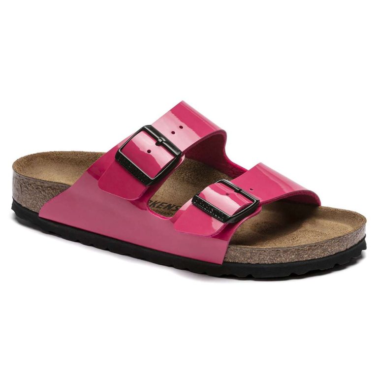 Fuchsia Birkenstock Arizona Birko-Flor Patent Women's Two Strap Sandals | otxnKGsvHZH