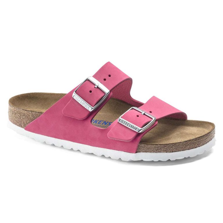 Fuchsia Birkenstock Arizona Soft Footbed Nubuck Leather Women's Two Strap Sandals | ZkaMXhSPfX9