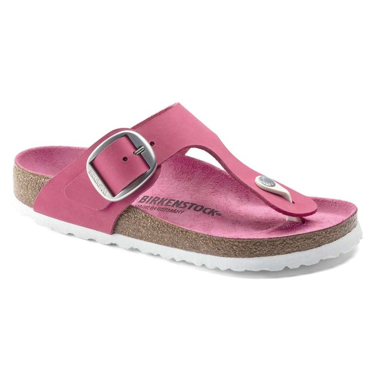 Fuchsia Birkenstock Gizeh Big Buckle Nubuck Leather Women's One Strap Sandals | 8fltBDBQJMH