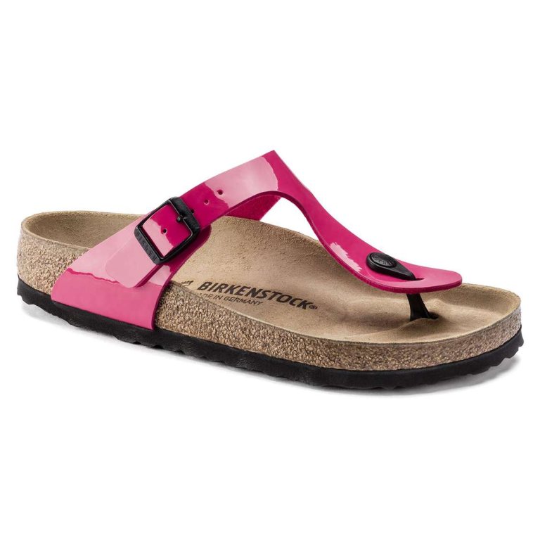 Fuchsia Birkenstock Gizeh Birko-Flor Patent Women's One Strap Sandals | AgfcvQLjpVo