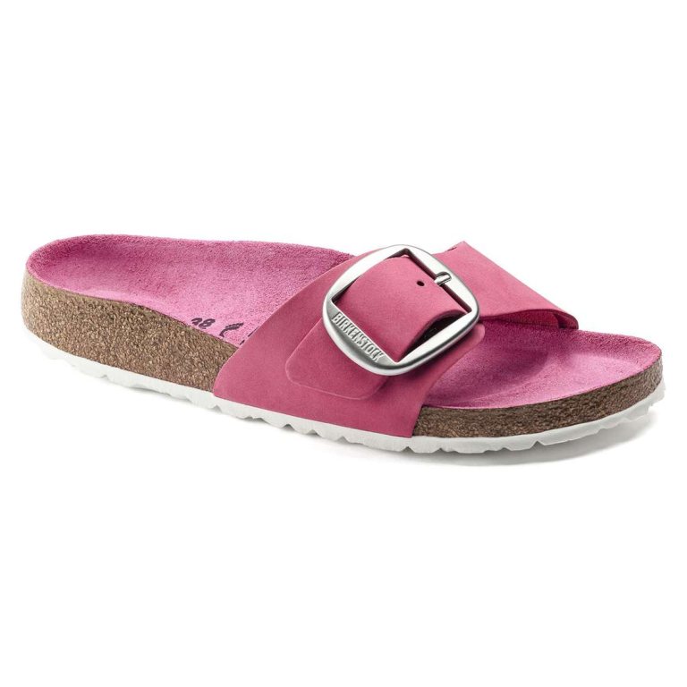 Fuchsia Birkenstock Madrid Big Buckle Nubuck Leather Women's One Strap Sandals | pqGqajQCAyu