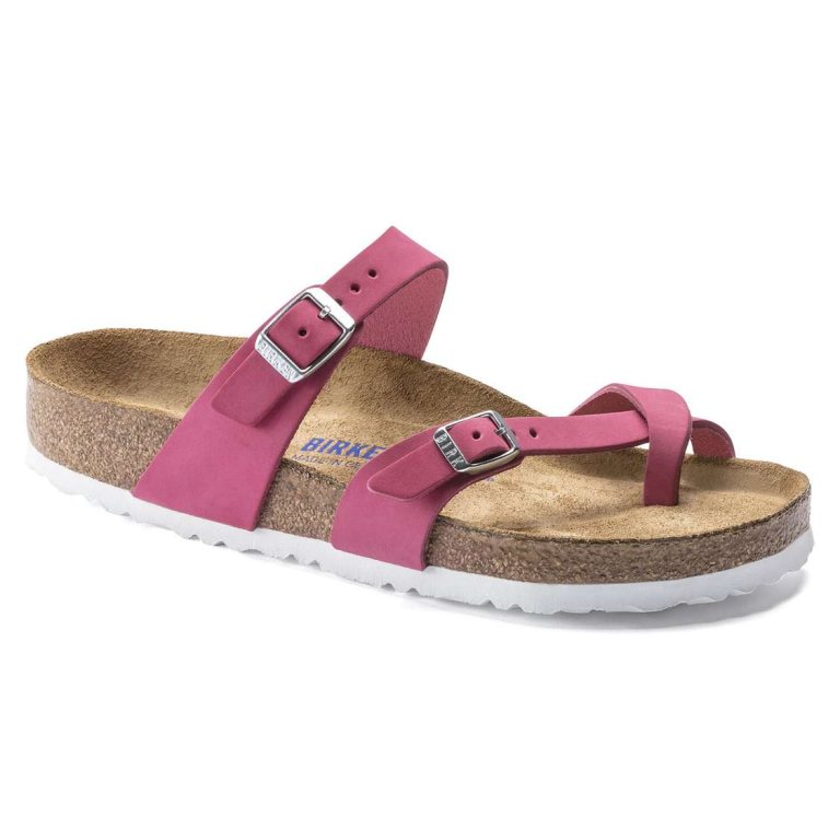 Fuchsia Birkenstock Mayari Soft Footbed Nubuck Leather Women's Two Strap Sandals | 6Y45hZBytFs