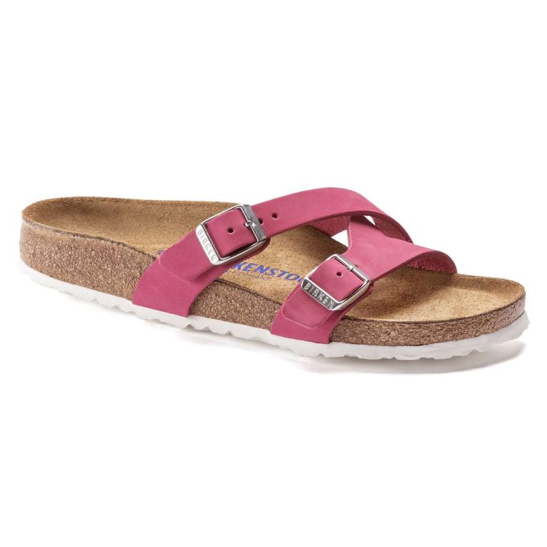 Fuchsia Birkenstock Yao Soft Footbed Nubuck Leather Women's Multi Strap Sandals | tJkG68YsP2D