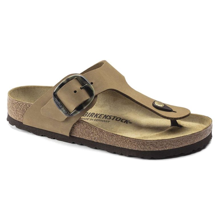 Green Birkenstock Gizeh Big Buckle Nubuck Leather Women's One Strap Sandals | AFDc2vke8u4