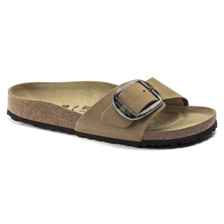 Green Birkenstock Madrid Big Buckle Nubuck Leather Women's One Strap Sandals | hDkikdAF713