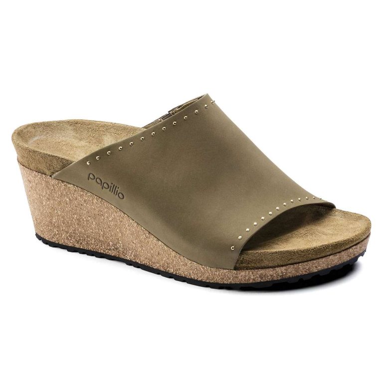 Green Birkenstock Namica Nubuck Leather Women's One Strap Sandals | vuIv9yLJWAv