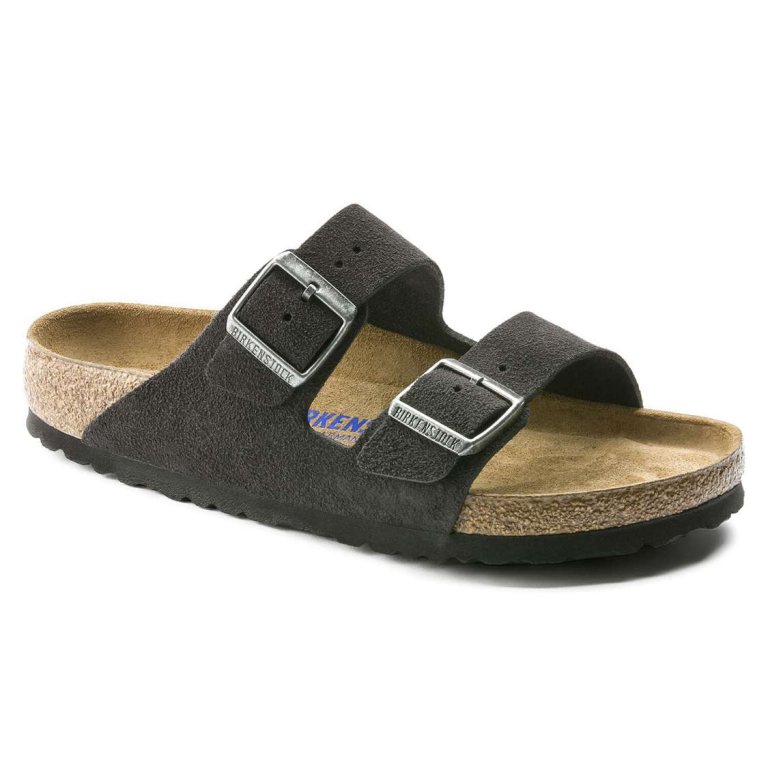 Grey Birkenstock Arizona Soft Footbed Suede Leather Women's Two Strap Sandals | ebtlB77L4rY