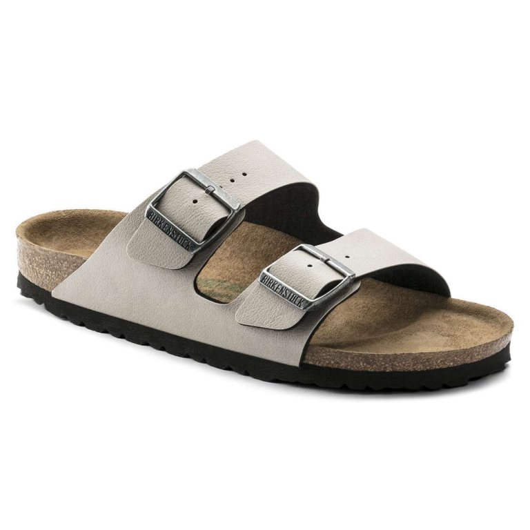 Grey Birkenstock Arizona Vegan Birko-Flor Women's Two Strap Sandals | WFc6mDzWR9T