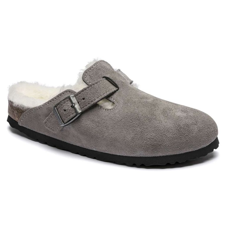 Grey Birkenstock Boston Shearling Suede Leather Men's Clogs | awNbBm9Re2V