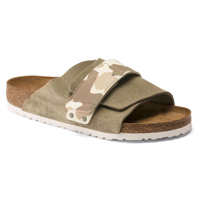 Grey Birkenstock Kyoto Suede Leather/Birko-Flor Men's One Strap Sandals | wl3FF6vu9hR