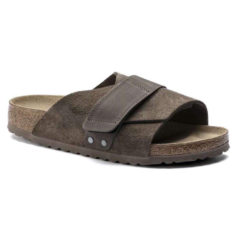 Grey Birkenstock Kyoto Suede Leather Men's One Strap Sandals | FnQF65FrQqt