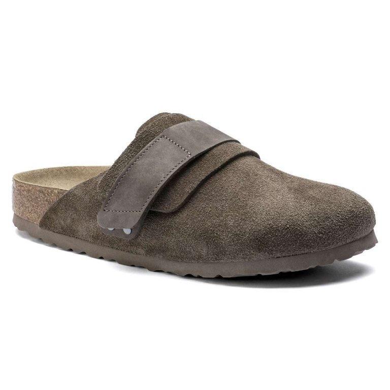 Grey Birkenstock Nagoya Suede Leather Men's Clogs | cBKRaFuxrdz