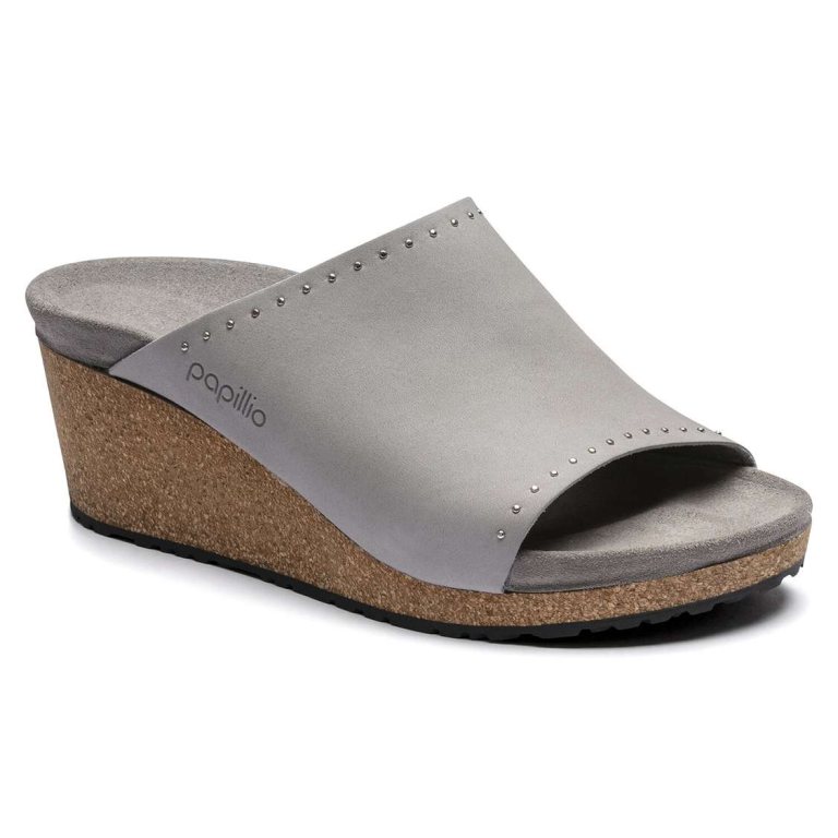 Grey Birkenstock Namica Nubuck Leather Women's One Strap Sandals | pjphpFtcudM