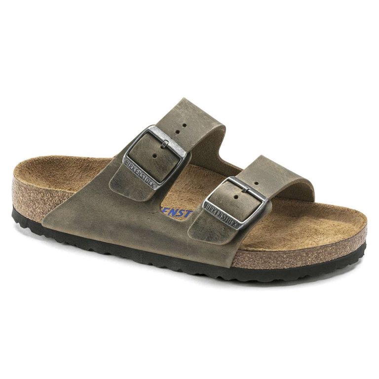 Khaki Birkenstock Arizona Soft Footbed Oiled Leather Women's Two Strap Sandals | 484oxoRIdGL