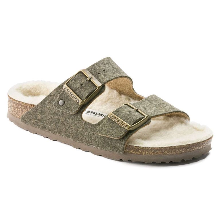 Khaki Birkenstock Arizona Wool Felt Women's Two Strap Sandals | TIqGvA8mH2G