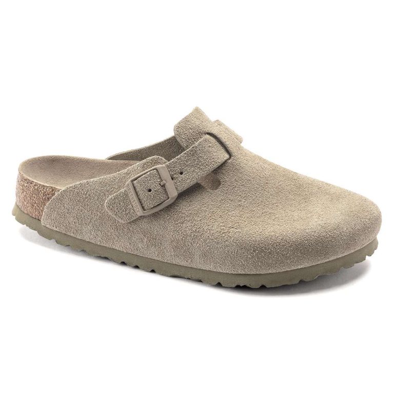 Khaki Birkenstock Boston Soft Footbed Suede Leather Men's Clogs | vJAzNVlJbkk