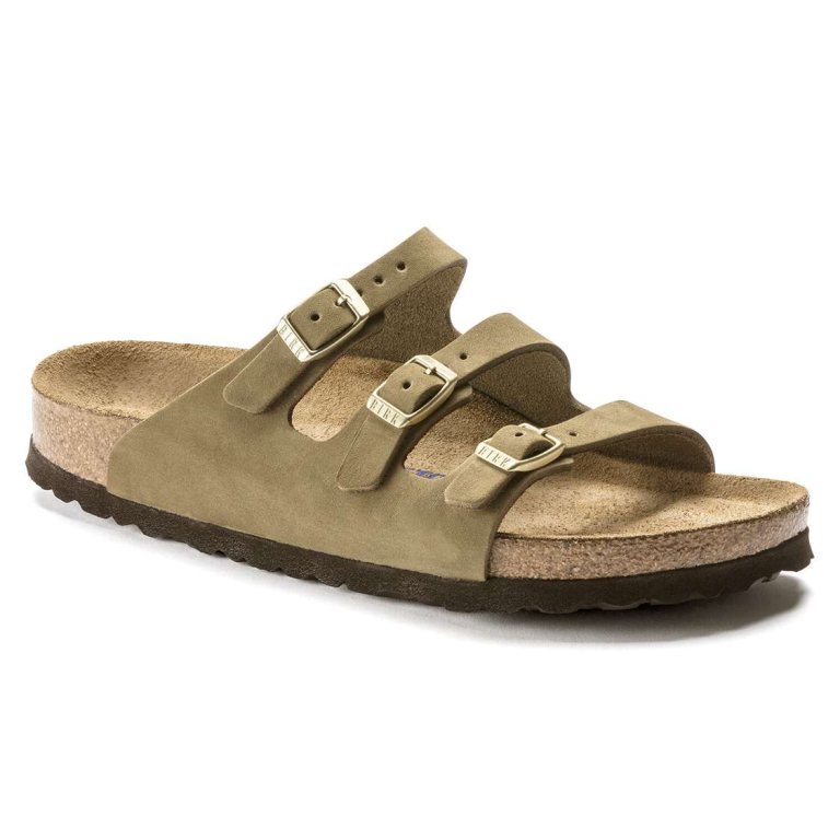 Khaki Birkenstock Florida Fresh Soft Footbed Nubuck Leather Women's Multi Strap Sandals | 7f3lIsyB74F