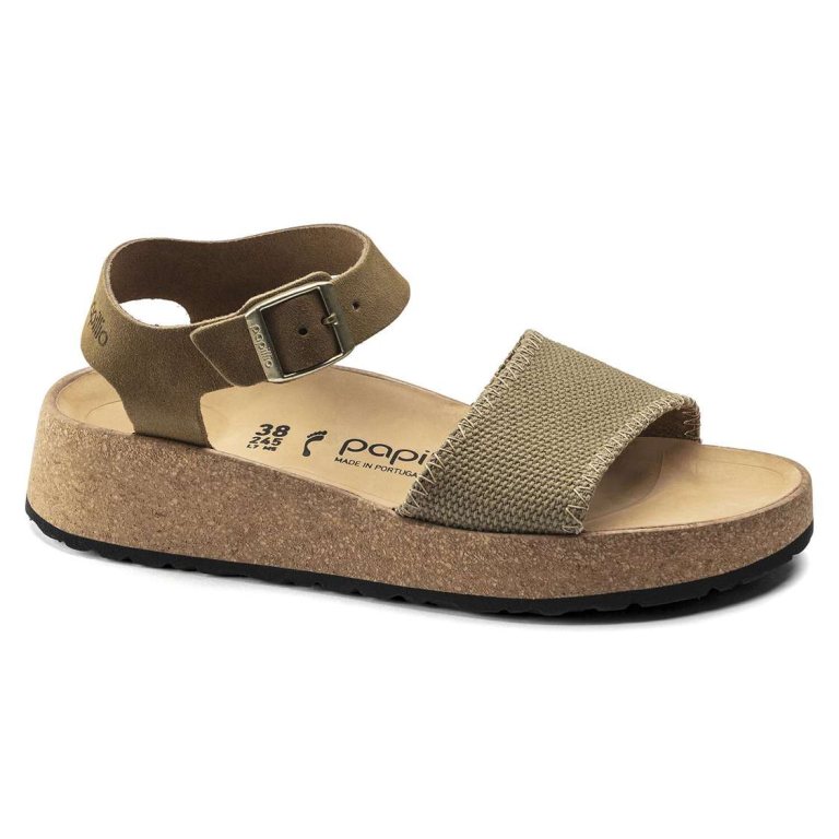 Khaki Birkenstock Glenda Suede Leather/Textile Women's Two Strap Sandals | D6geYSLRgTF