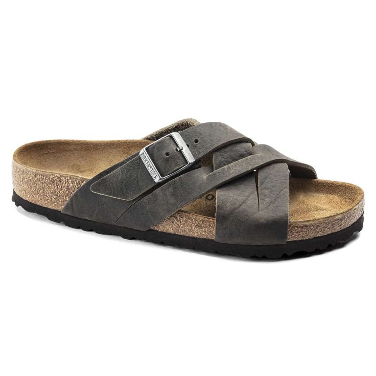 Khaki Birkenstock Lugano Oiled Leather Women's Two Strap Sandals | 4Pm1WxsaMsn