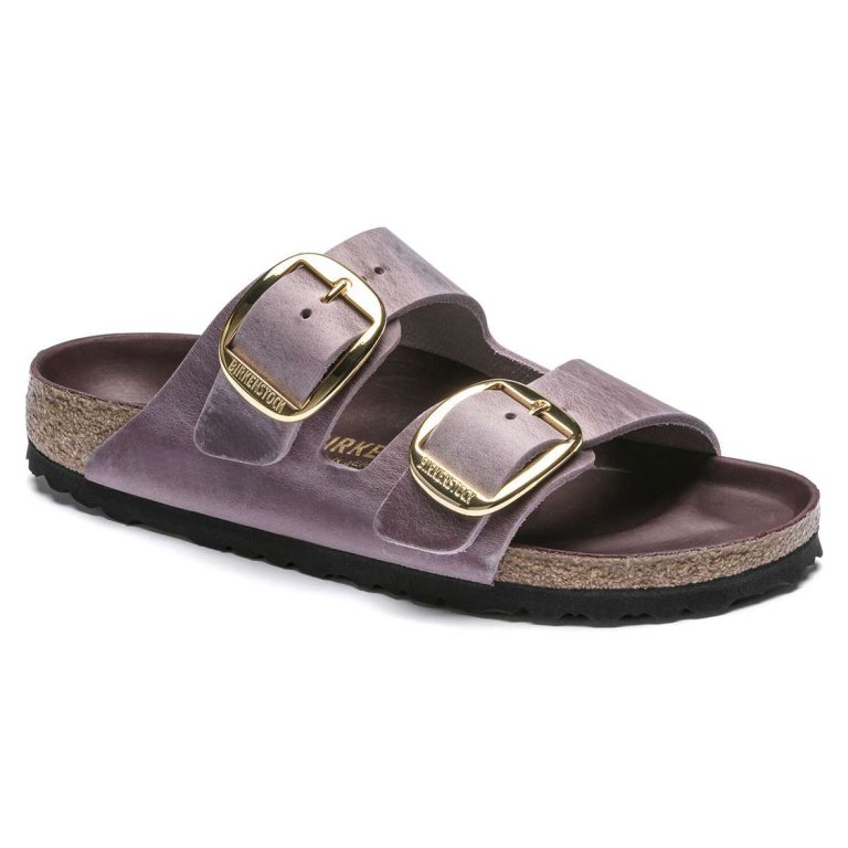 Lavender Birkenstock Arizona Big Buckle Oiled Leather Women's Two Strap Sandals | 4B8wKgetogB