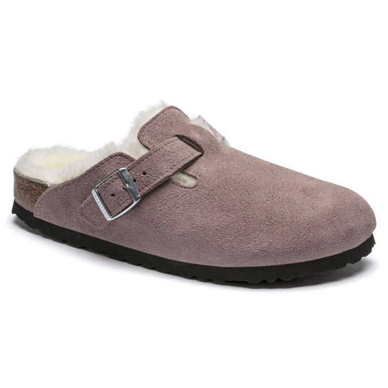 Lavender Birkenstock Boston Shearling Suede Leather Women's Clogs | pDLDmsWdj9o