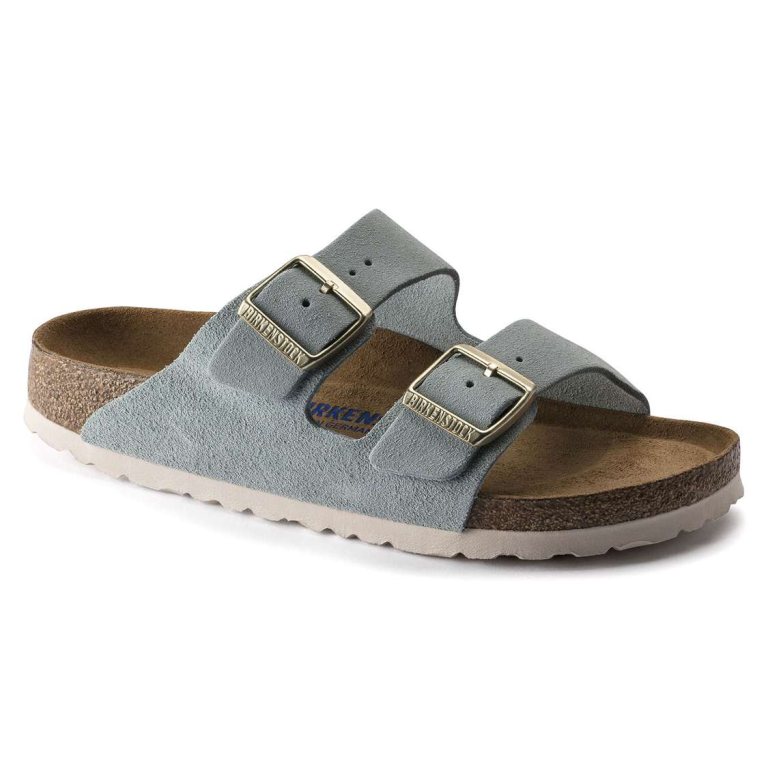 Light Blue Birkenstock Arizona Soft Footbed Suede Leather Women's Two Strap Sandals | z1tVaf6RH8r