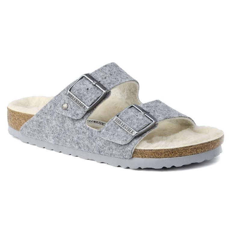 Light Grey Birkenstock Arizona Wool Felt Women's Two Strap Sandals | vVnZW5kDCbM