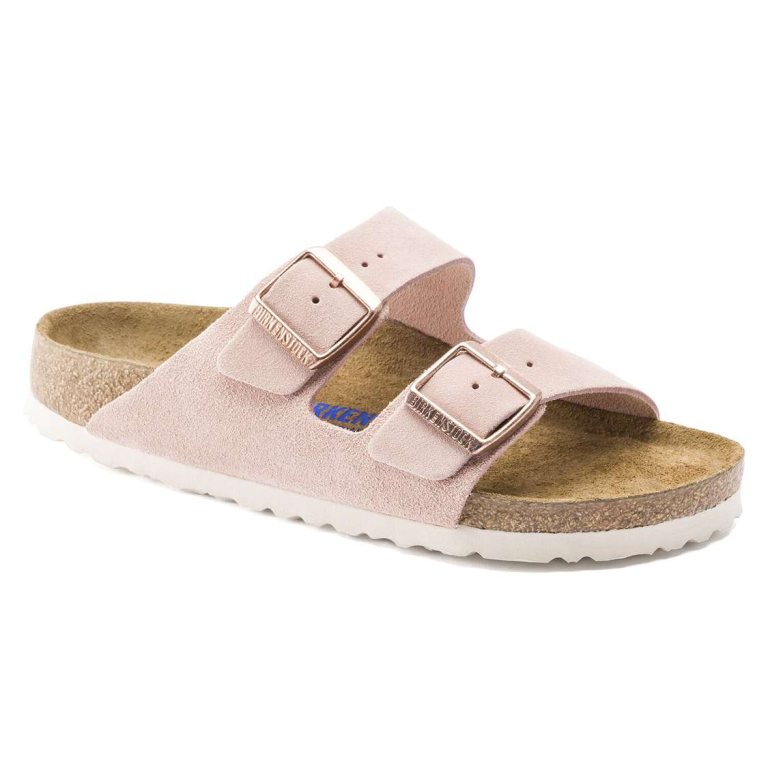 Light Rose Birkenstock Arizona Soft Footbed Suede Leather Women's Two Strap Sandals | FtAGKdUWZfh