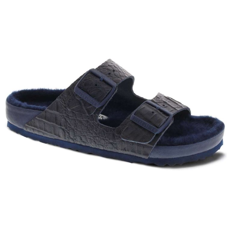 Navy Birkenstock Arizona Leather Women's Two Strap Sandals | T9M811R4Rc6