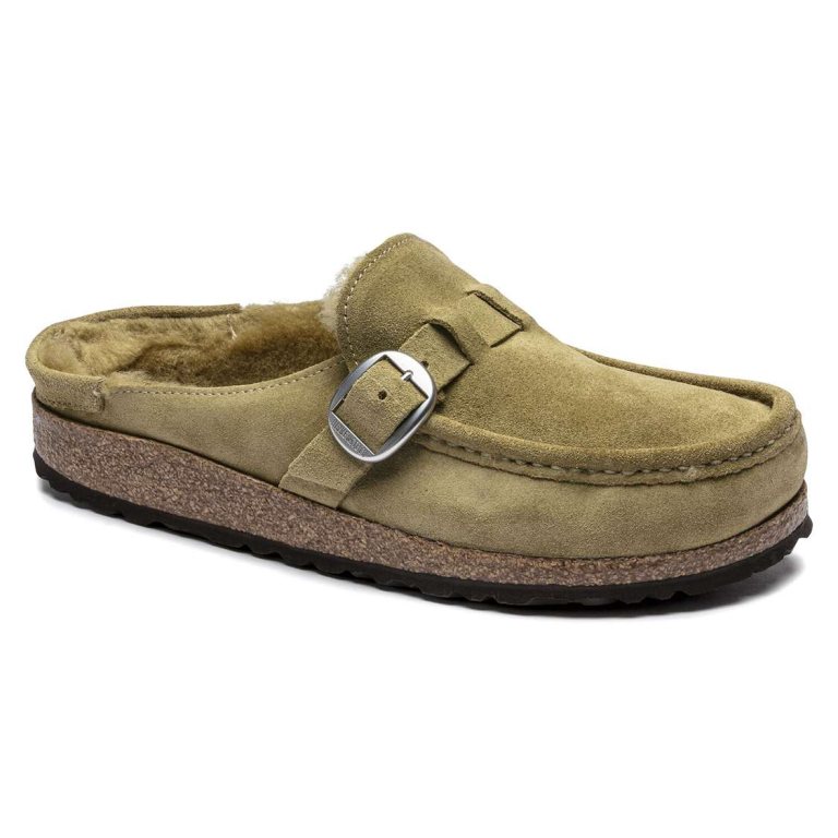 Olive Birkenstock Buckley Shearling Suede Leather Women's Clogs | mK6YWhzYPai