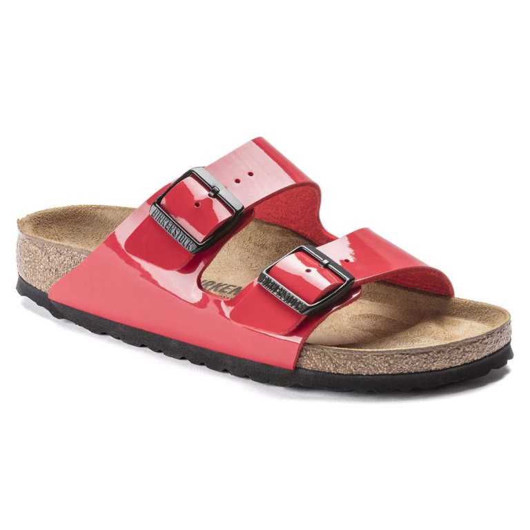 Pink Birkenstock Arizona Birko-Flor Patent Women's Two Strap Sandals | XOdDyKEulyP