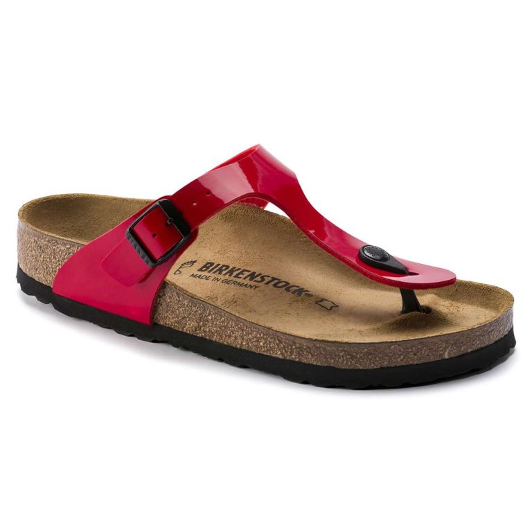 Pink Birkenstock Gizeh Birko-Flor Patent Women's One Strap Sandals | t3mSITUNySo