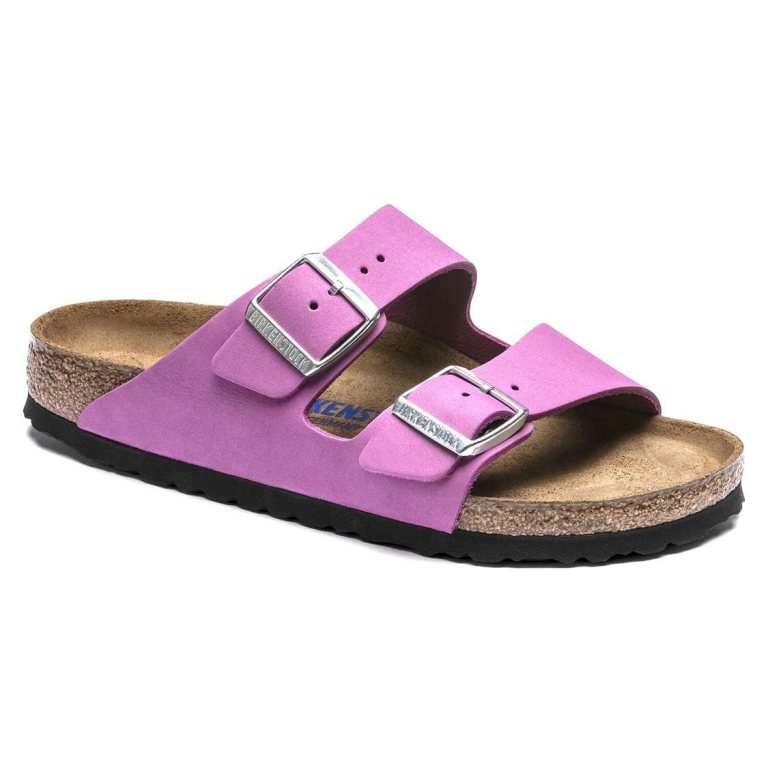 Purple Birkenstock Arizona Soft Footbed Nubuck Leather Women's Two Strap Sandals | LQzGSgw9Xp7