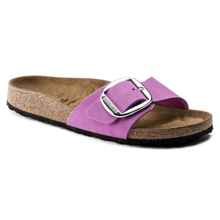 Purple Birkenstock Madrid Big Buckle Nubuck Leather Women's One Strap Sandals | DVskhX3BBiR