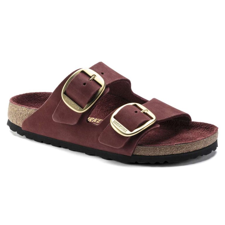 Red Birkenstock Arizona Big Buckle Nubuck Leather Women's Two Strap Sandals | HWFNiq9ZW1z