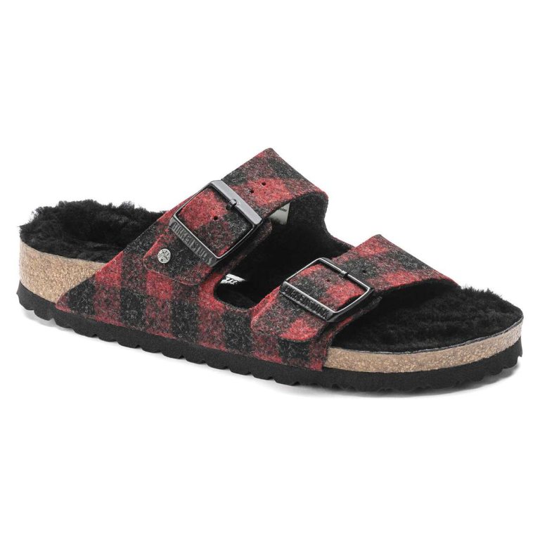 Red Birkenstock Arizona Shearling Wool Women's Two Strap Sandals | CI5DwrX1RDf