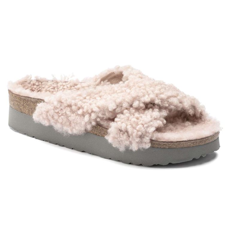 Rose Birkenstock Daytona Shearling Women's Wedges Sandals | 6kk73sFShiK